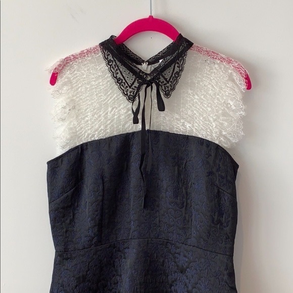 Sandro Flavia Dress Black White Eyelash Lace Flare Brocade - Picture 10 of 15